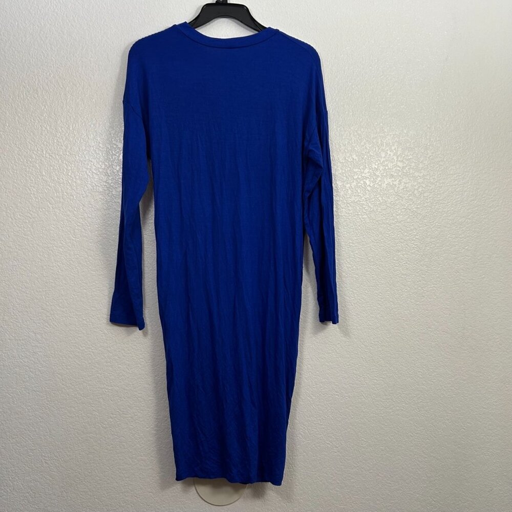 Gold Spark Knot Front Long Sleeve Midi T-Shirt Dress Jersey Knit Stretch Cobalt - Picture 4 of 7
